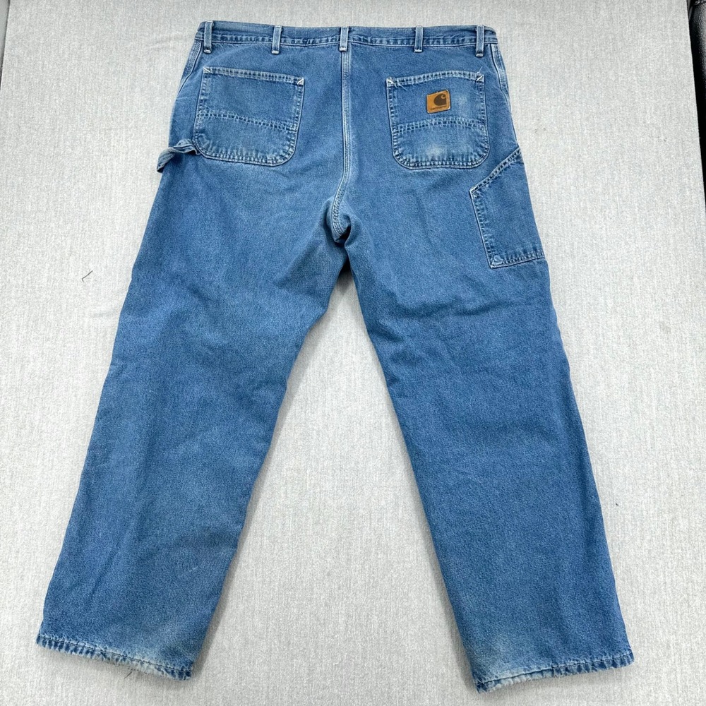 Carhartt Carpenter Pants Mens 42x32 Blue B14DST Flannel Lined Denim Dungaree USA